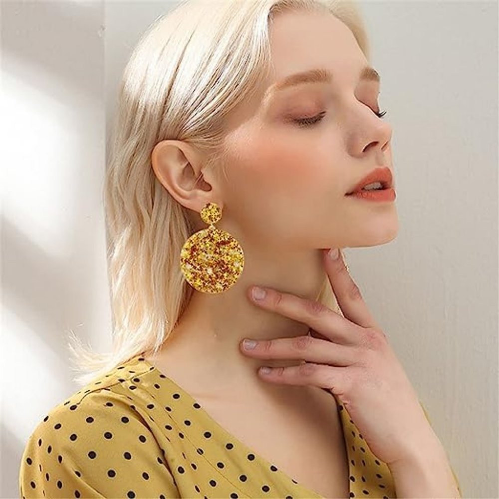 NEW! Sparkling Golden Yellow Round Dangling Earrings -NEW YEAR'S EVE
